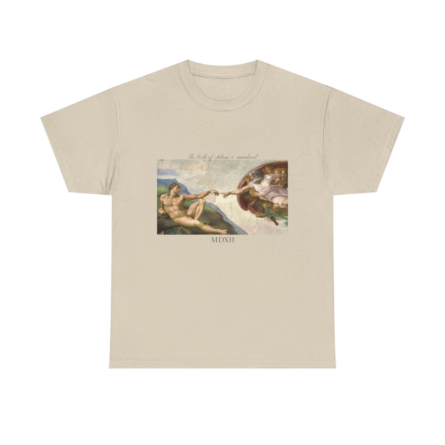 Styx &amp; Venus™ Michelangelo Nascita di Adamo e dell'umanità T-shirt unisex in cotone