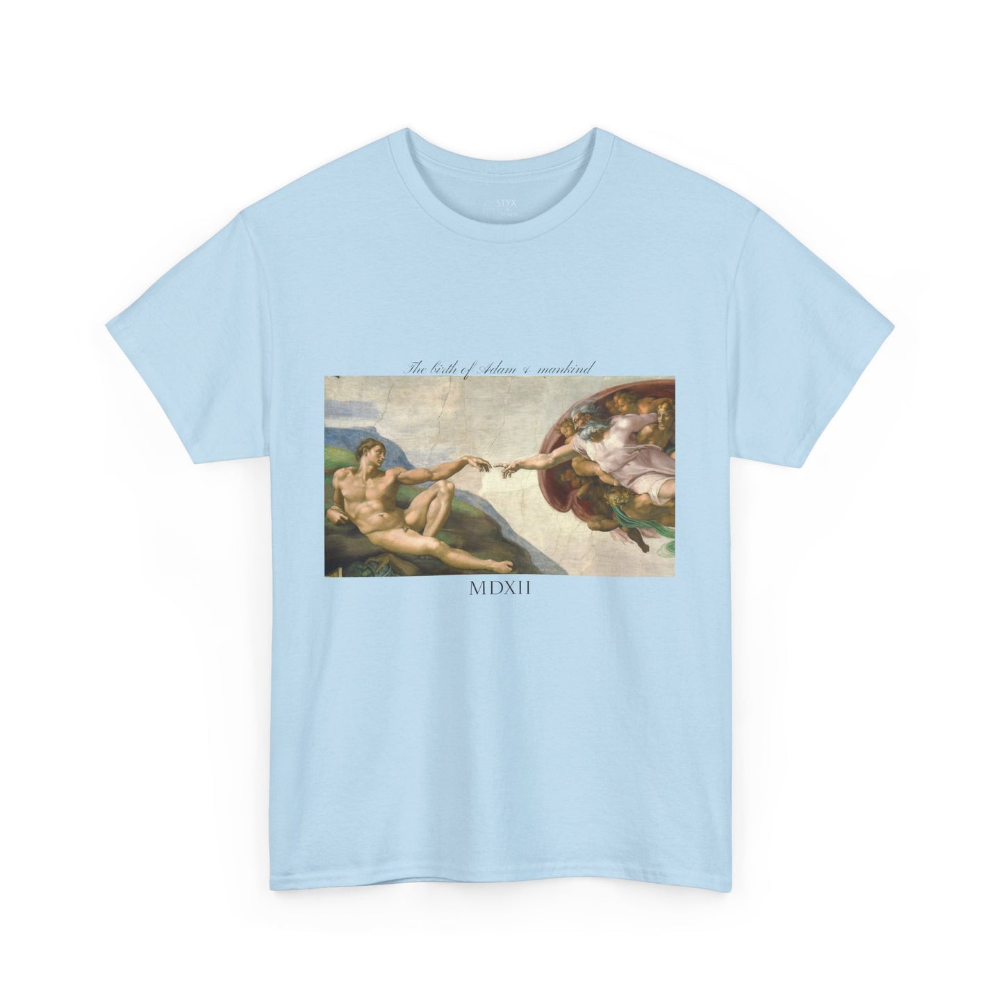 Styx &amp; Venus™ Michelangelo Nascita di Adamo e dell'umanità T-shirt unisex in cotone