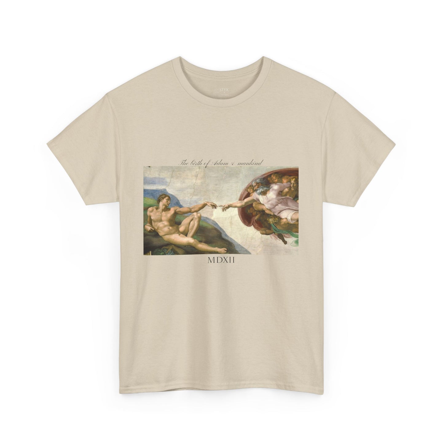 Styx &amp; Venus™ Michelangelo Nascita di Adamo e dell'umanità T-shirt unisex in cotone