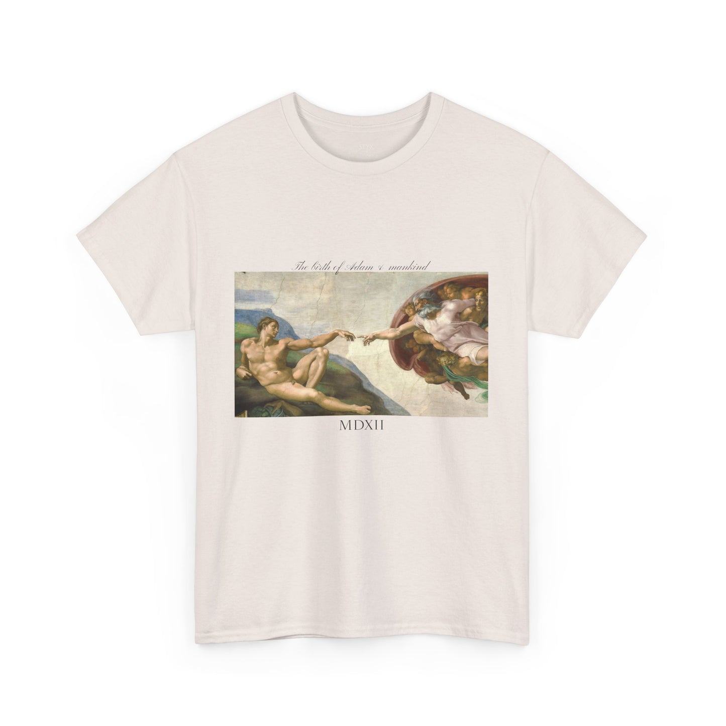 Styx &amp; Venus™ Michelangelo Nascita di Adamo e dell'umanità T-shirt unisex in cotone