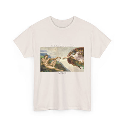 Styx &amp; Venus™ Michelangelo Nascita di Adamo e dell'umanità T-shirt unisex in cotone