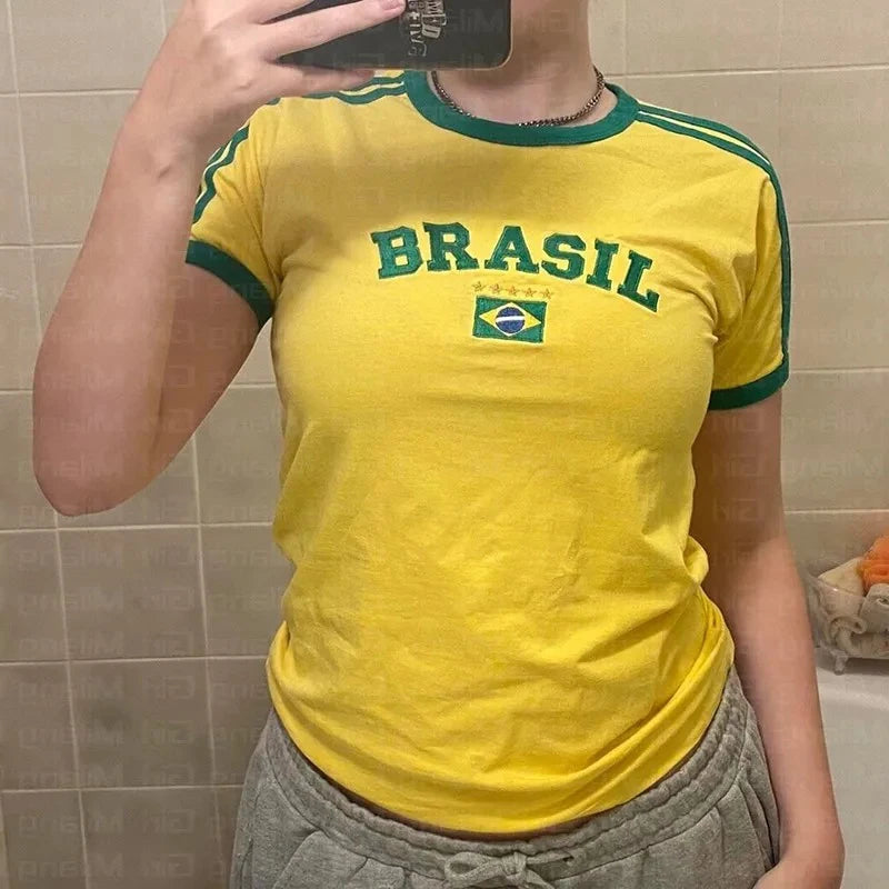 T-shirt gialla da donna Brasil