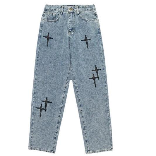 Mens Star Patterned Denim Jeans