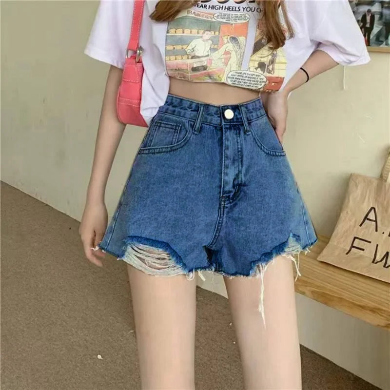 Womens Streetwear High Waist Ripped Jeans