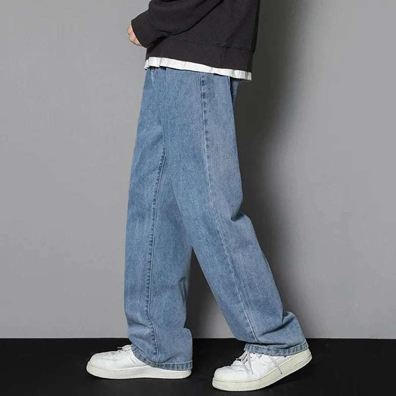 Jeans da uomo in denim a gamba dritta streetwear