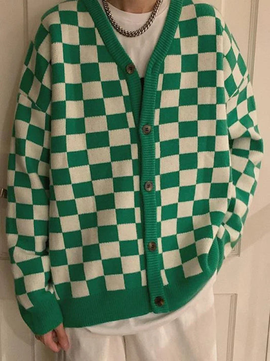 Mens Cashmere Checkered Cardigan