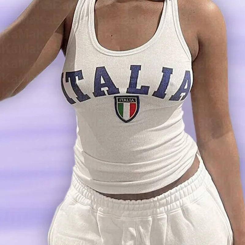 Womens White Italia Tank Top