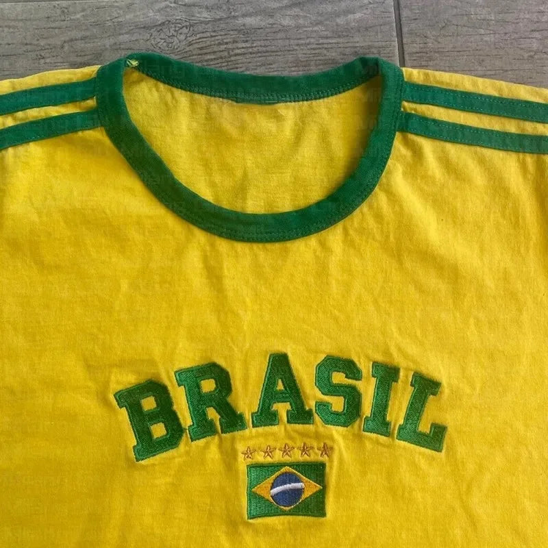 T-shirt gialla da donna Brasil